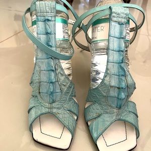 Authentic Gator blue ankle wrap sandal 39.5 Italian size